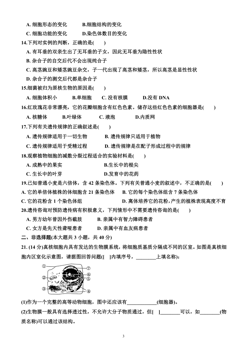 2023年广东省普通高中学业水平合格性考试生物科模拟仿真卷(七）（附答案及解析）