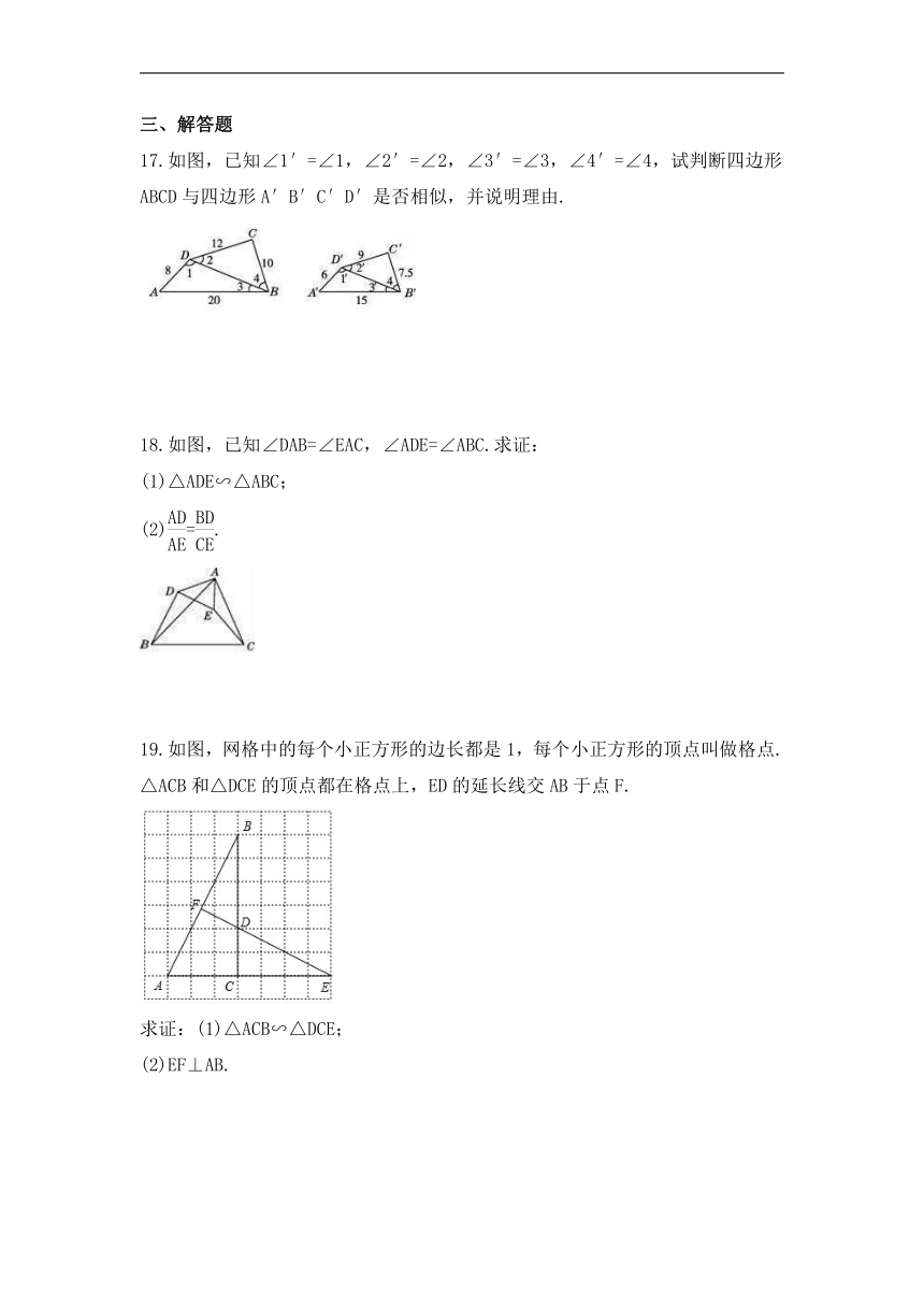 2022-2023学年华师大版数学九年级上册23.3.2 相似三角形的判定 课时练习（含答案）