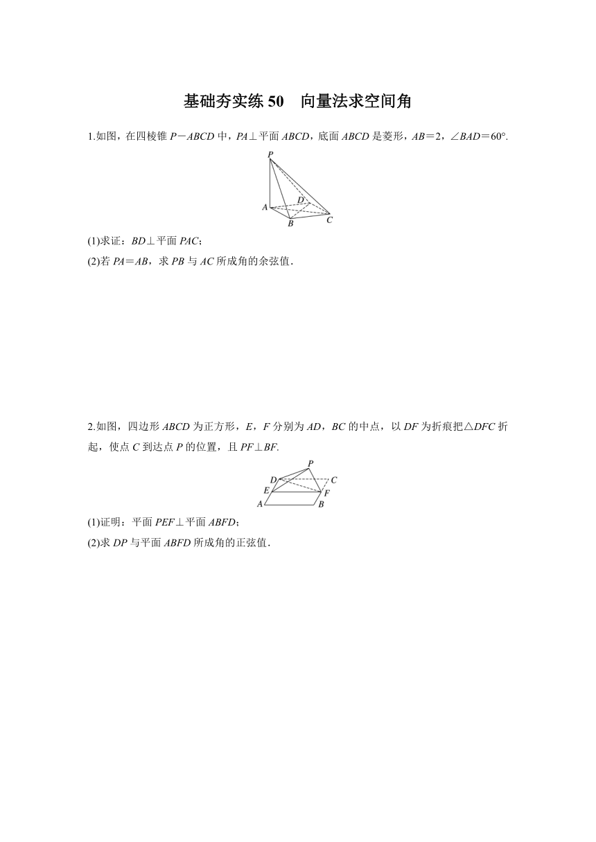 基础夯实练50：向量法求空间角-2024届高三数学一轮复习备考（含解析）