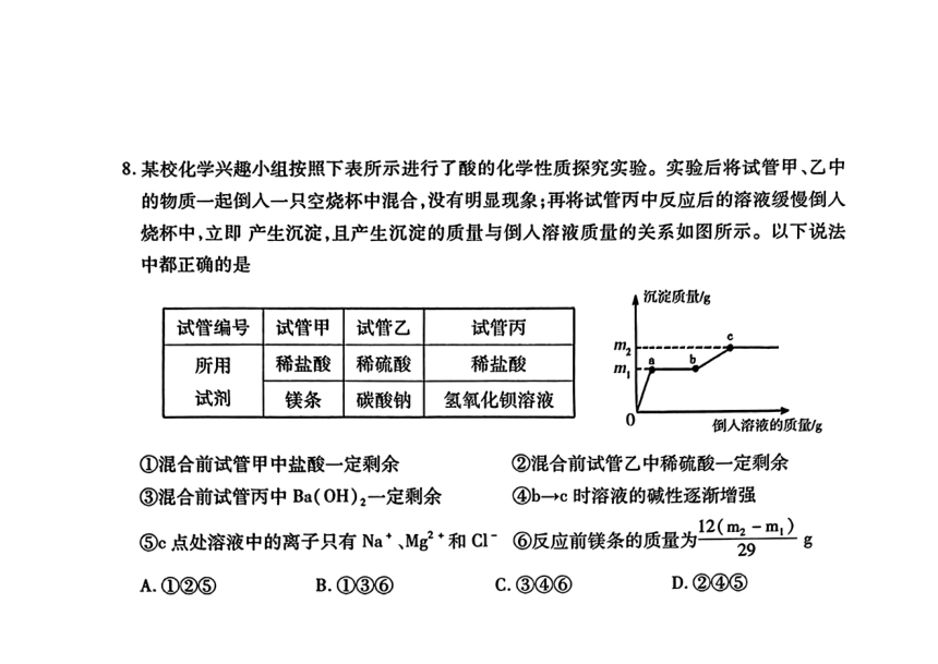 2024年湖北省武汉市汉阳区九年级下学期一模考试化学试题(图片版  无答案)