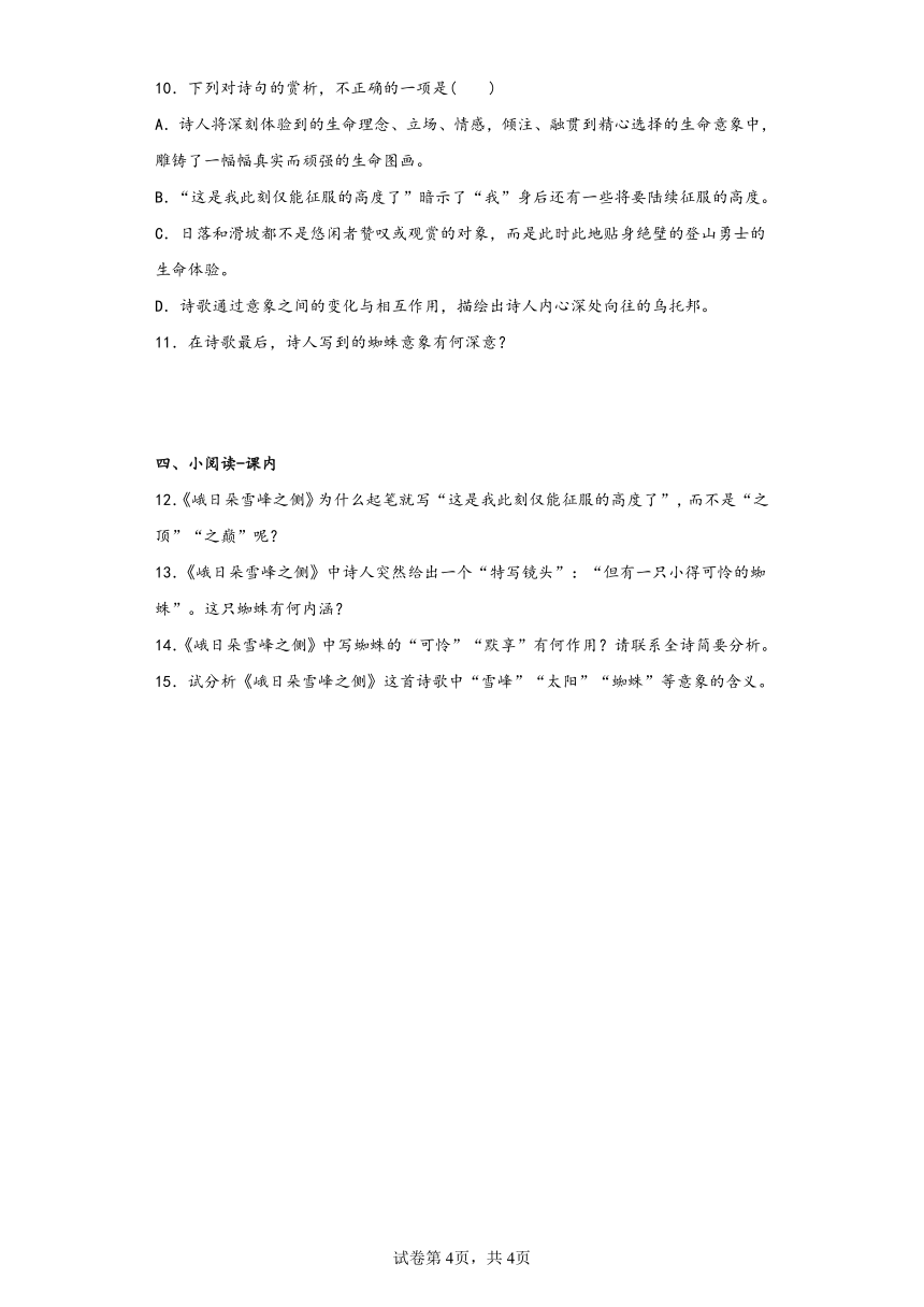 2.3《峨日朵雪峰之侧》同步练习（含解析）2022-2023学年统编版高中语文必修上册