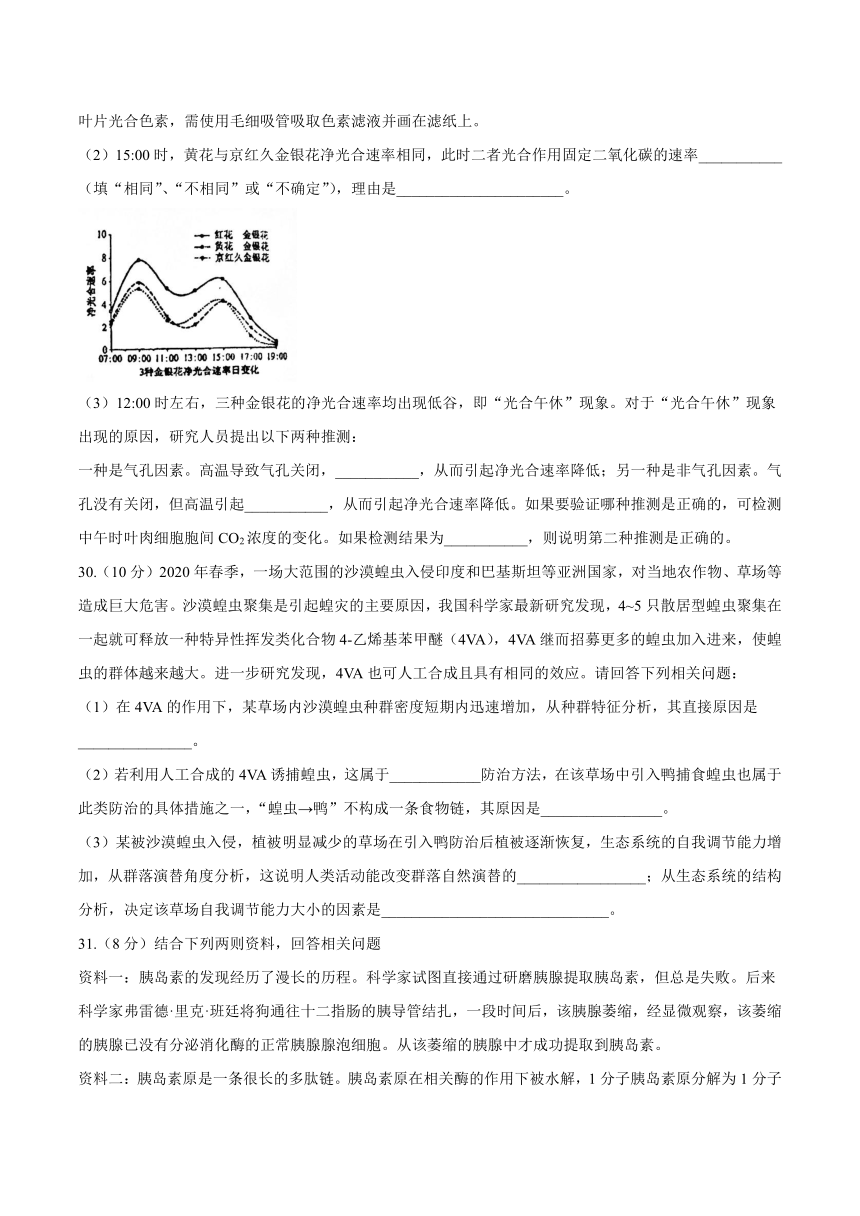 江西省鹰潭市2021届高三下学期3月第一次模拟考试理科综合生物试题 Word版含答案