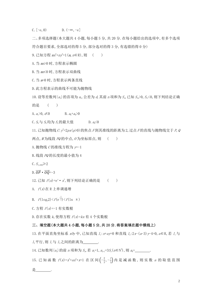 2022版新教材高中数学综合测评（word版含解析）苏教版选择性必修第一册