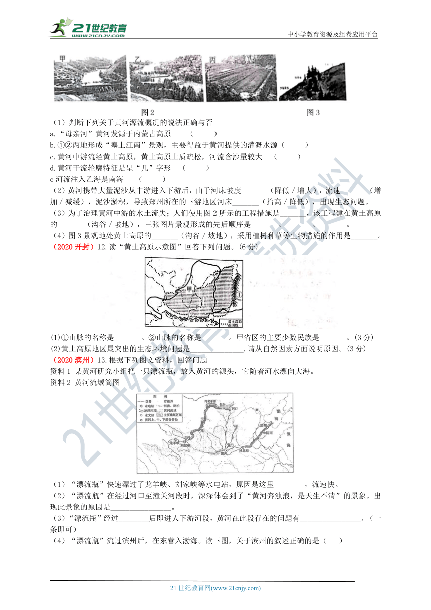 2020年中考地理真题分类汇编  第39节 黄土高原（含解析）