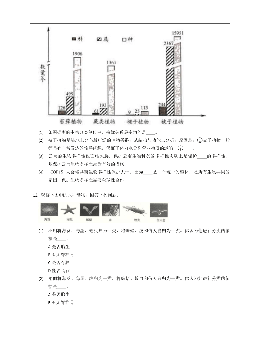 北京版八年级下13.1生物的分类同步练习（含答案）