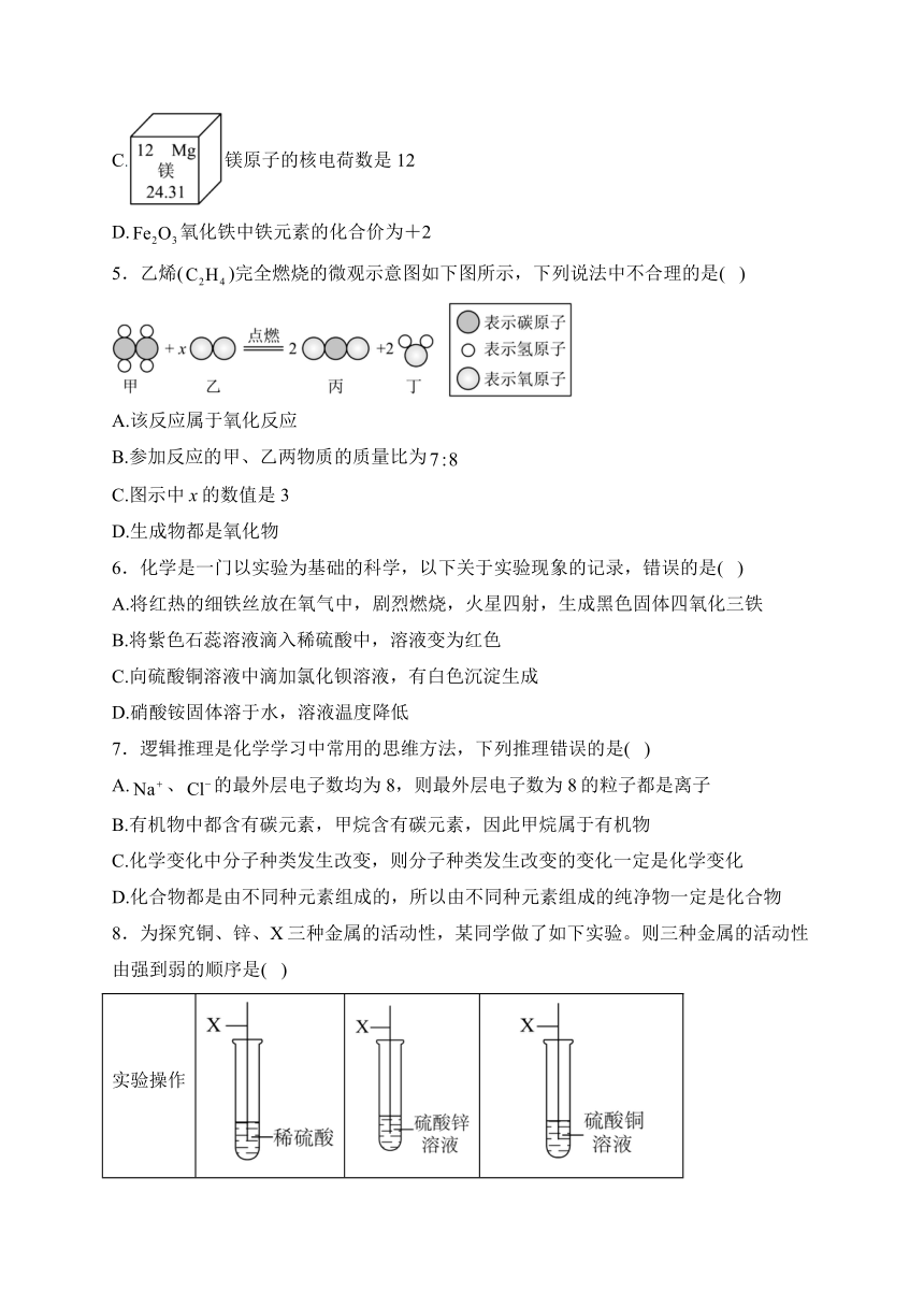 宁夏银川市第六中学2023年中考第四次模拟化学试卷(含答案)