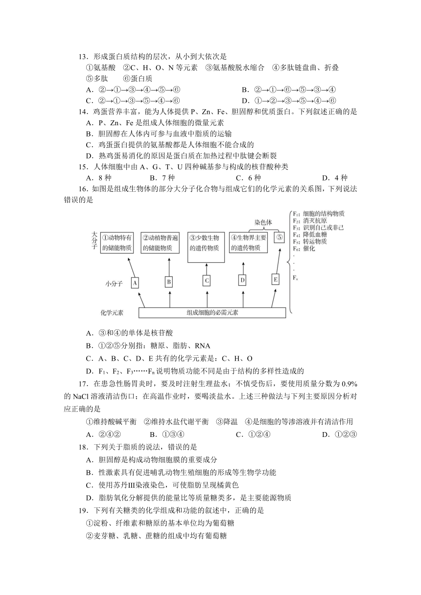 河南省唐河县友兰实验高中2021-2022学年高一上学期期中质量评估生物试卷（Word版含答案）