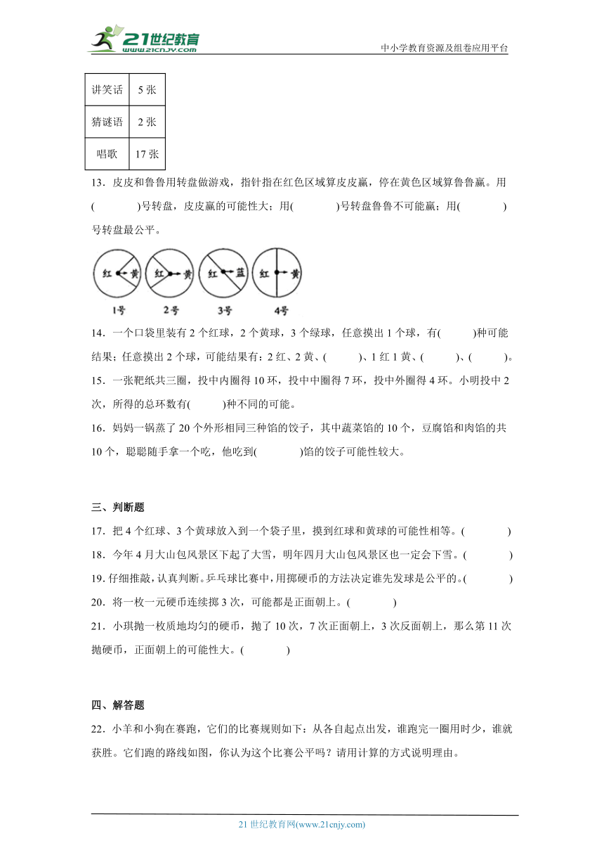 第6单元可能性经典题型练习卷-小学数学四年级上册苏教版（含解析）