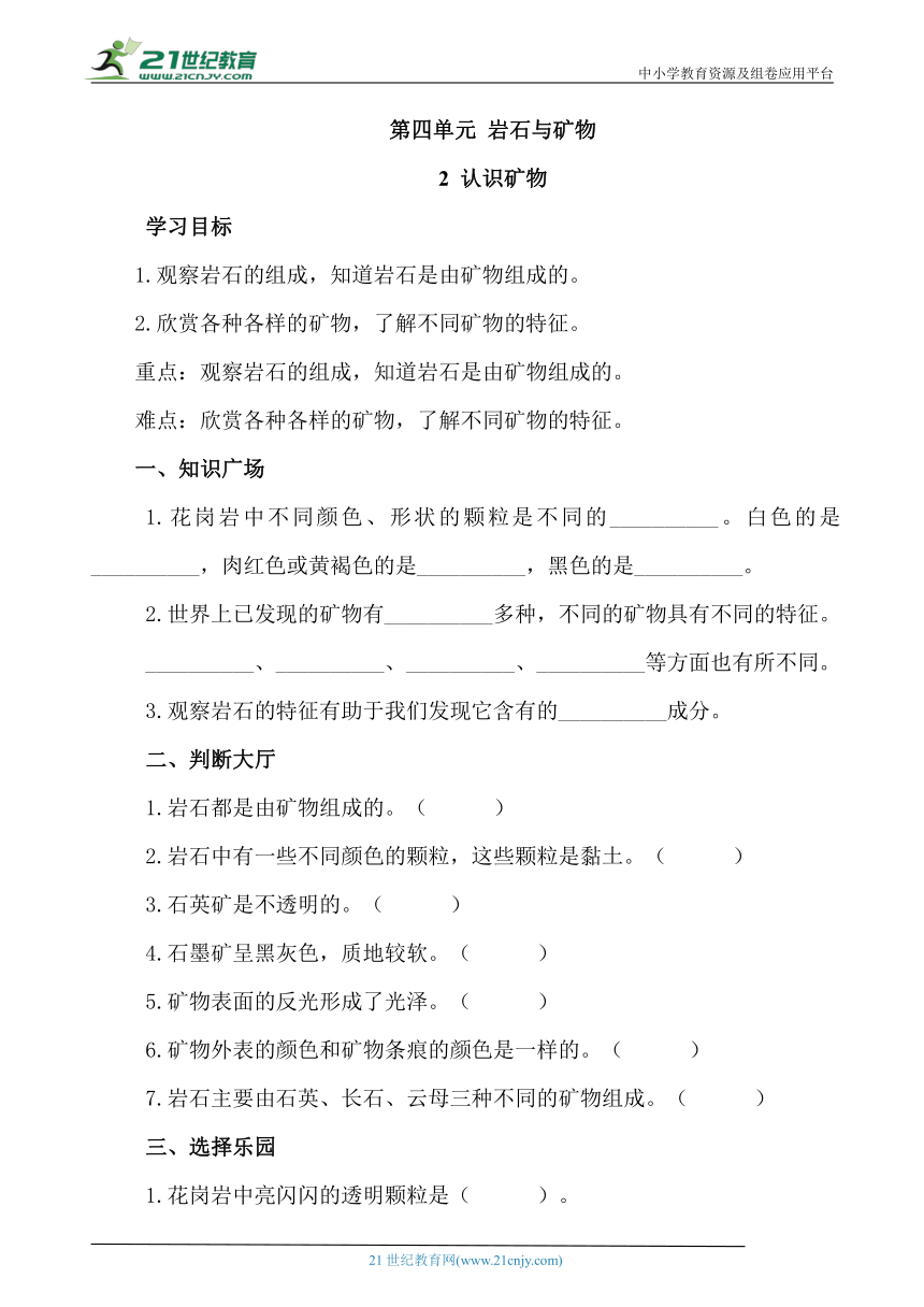 4.2 认识矿物 同步练习（含答案）