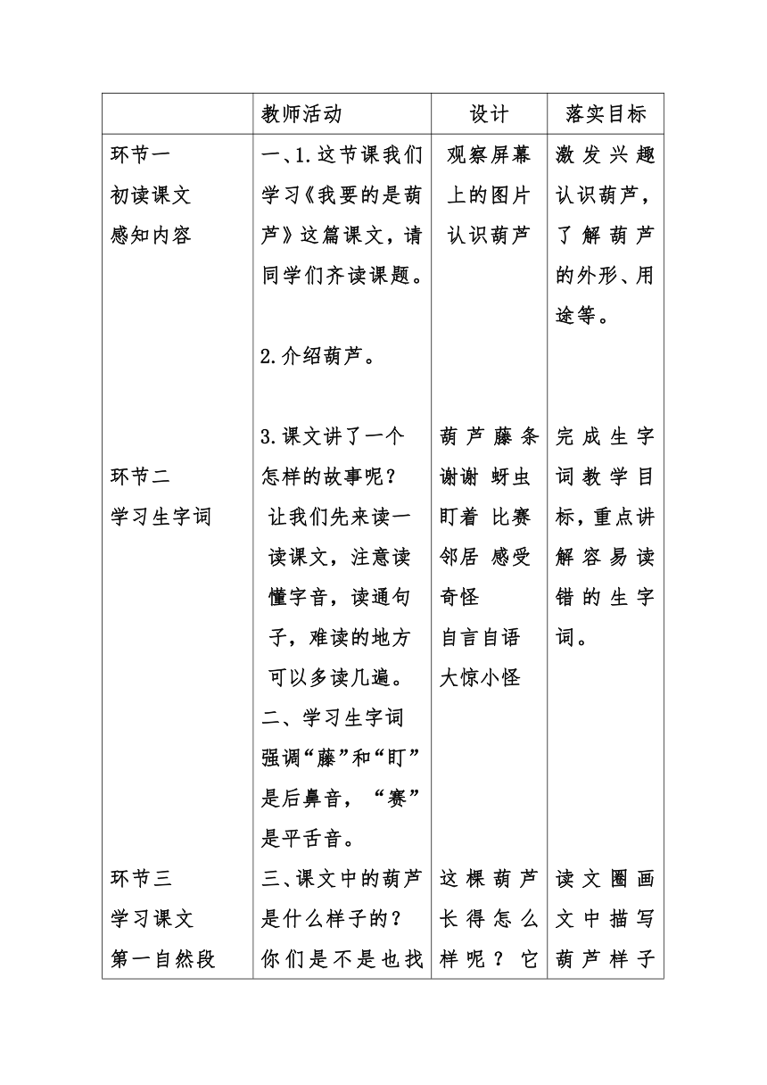 14 我要的是葫芦 （教案）（表格式）