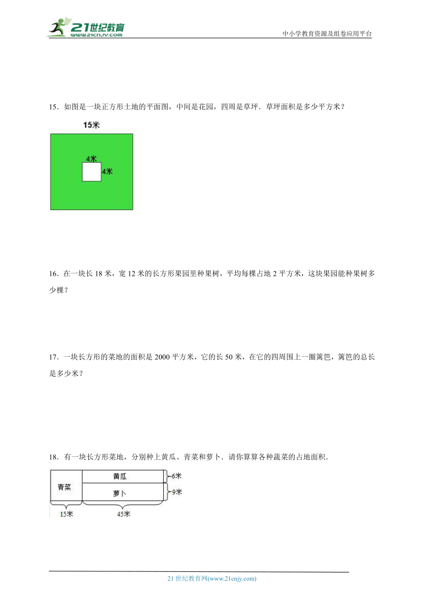 解决问题专项：长方形和正方形的面积 小学数学三年级下册苏教版（含答案）