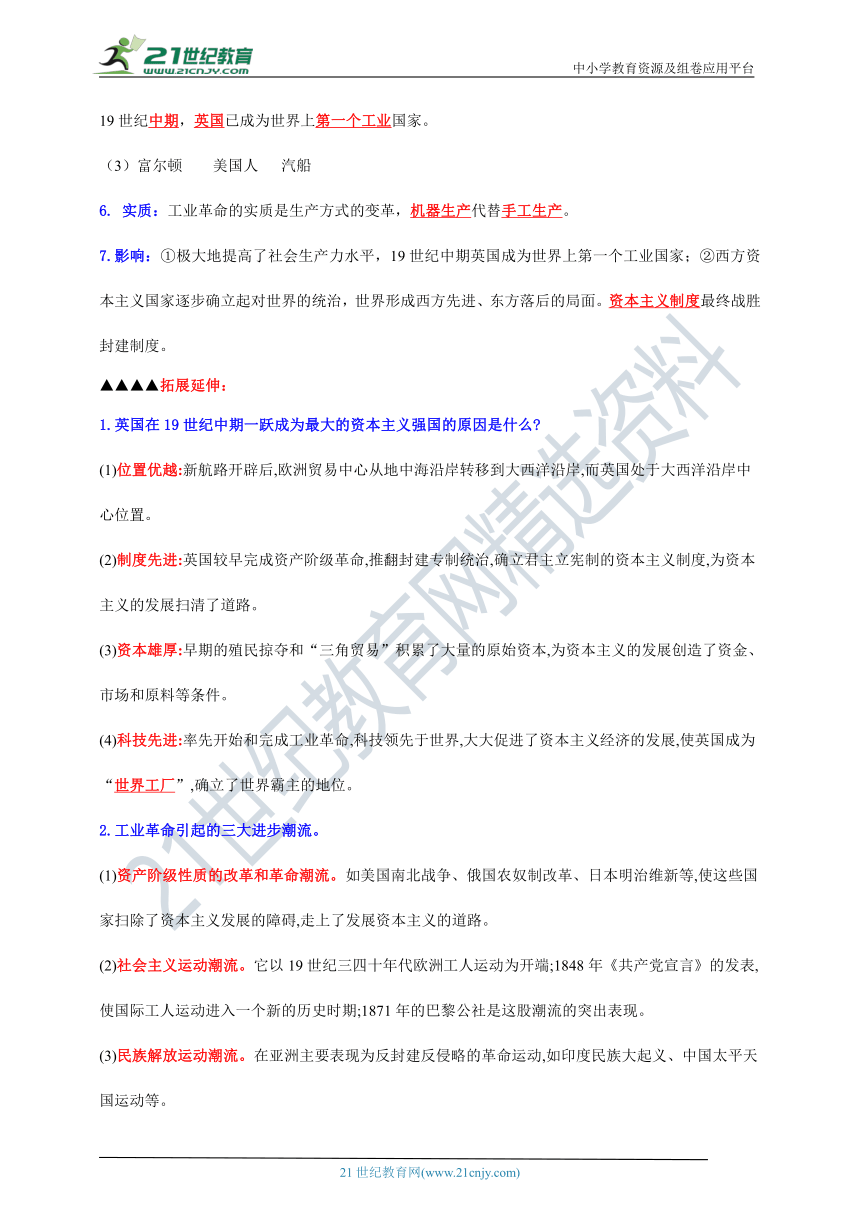 第20课  第一次工业革命----【新课标背记要点与三年真题】