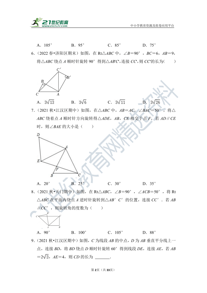 2022年九年级上册《旋转》专项练习（含解析）