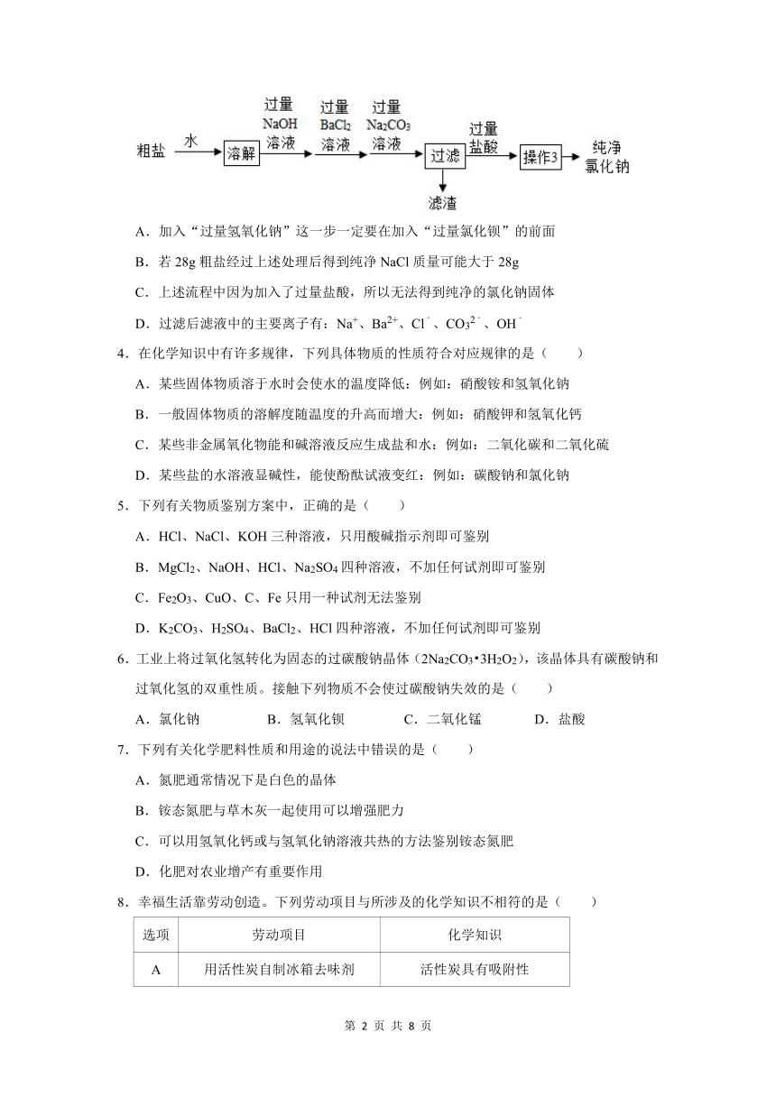 （基础篇）2022-2023学年下学期初中化学人教版九年级第11章练习卷(含解析)