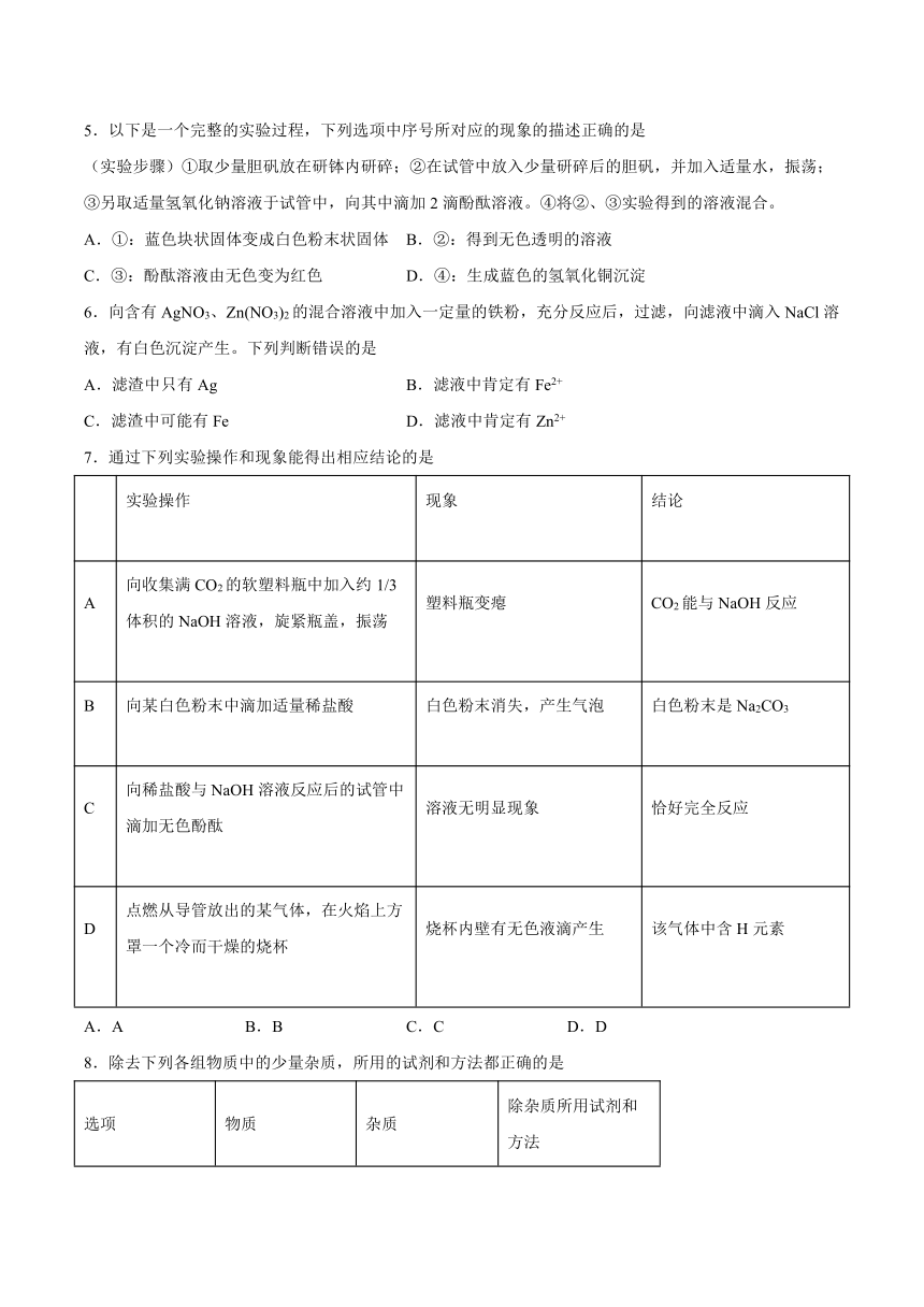 12.2盐的性质-2021-2022学年九年级化学京改版(2013)九年级下册（word版 含解析）