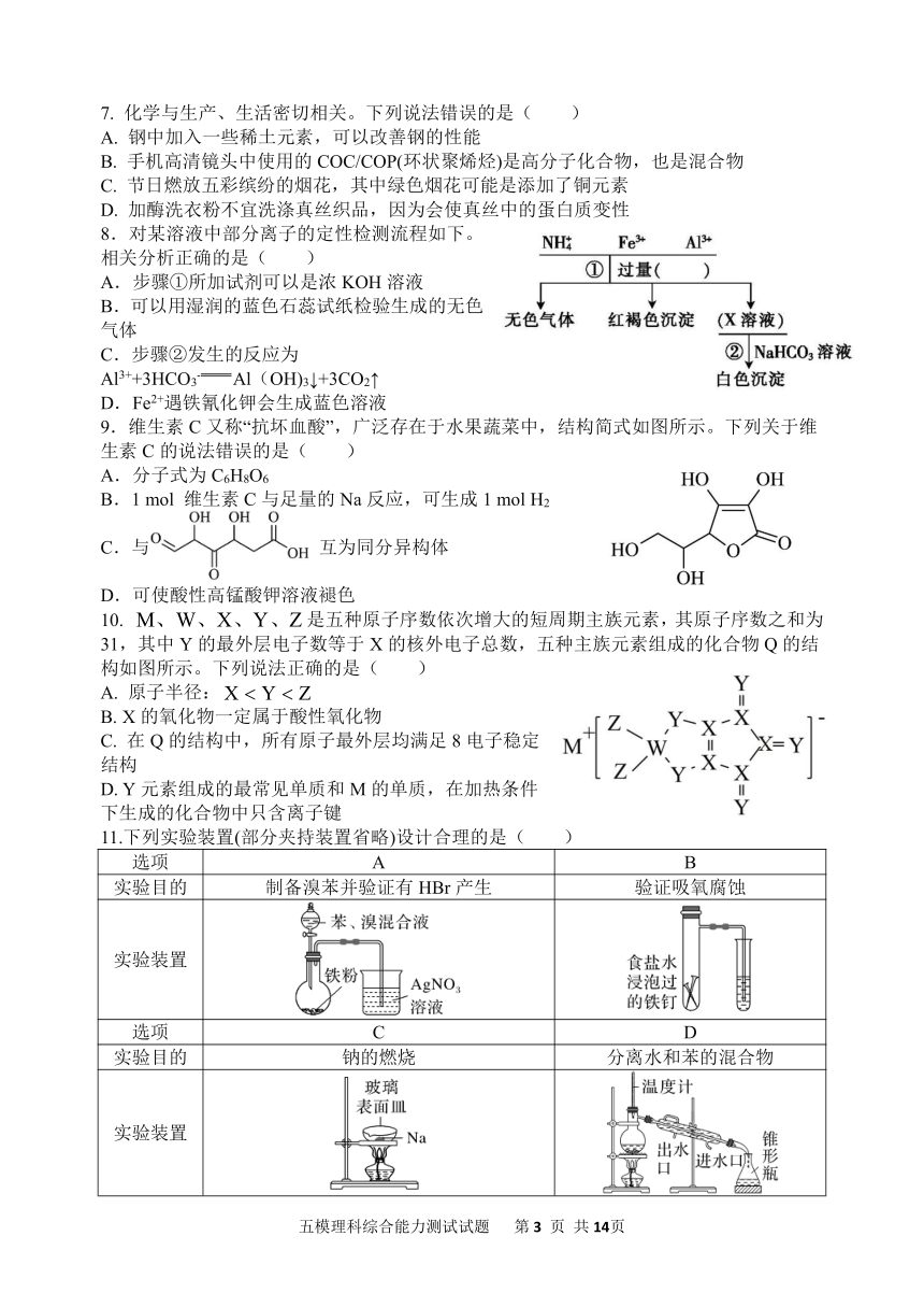 陕西省西安中学2024届高三下学期模拟考试（五）理综 （PDF版含答案）