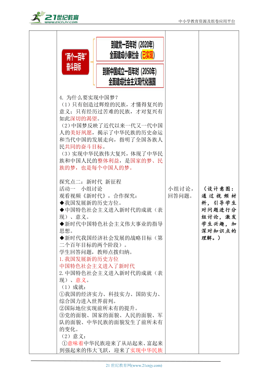 【核心素养目标】 8.1《我们的梦想》表格式教学设计