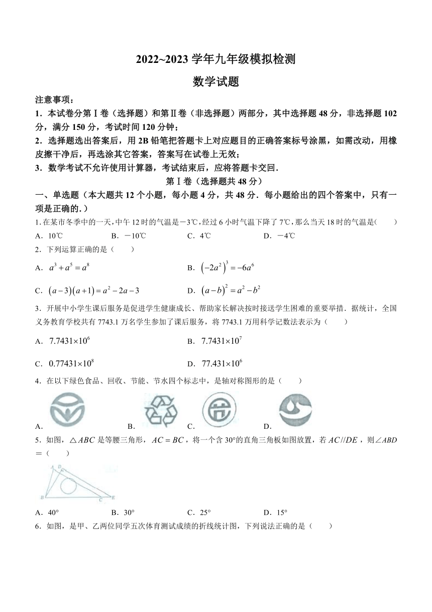 2023年山东省泰安市东平县中考三模数学试题(无答案)