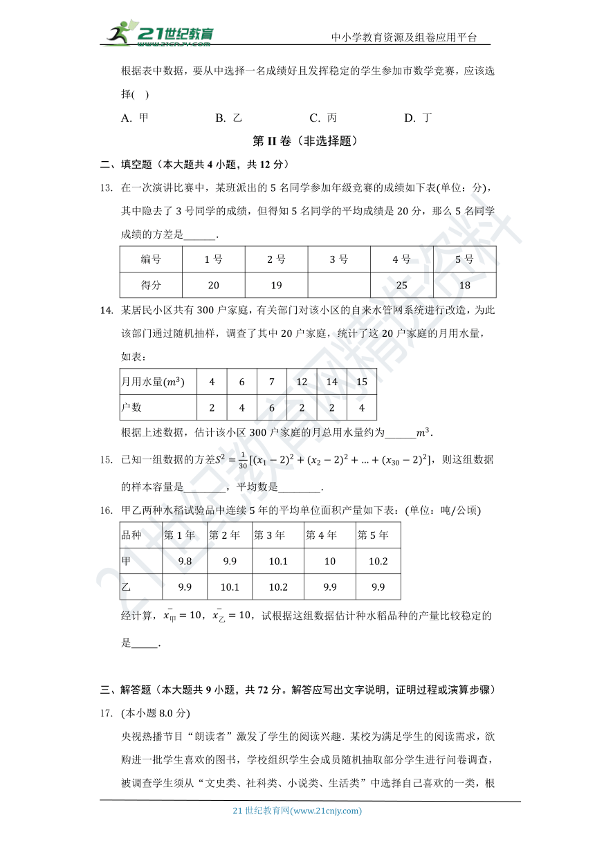 第五章《用样本推断总体》单元测试卷（标准难度）（含答案）