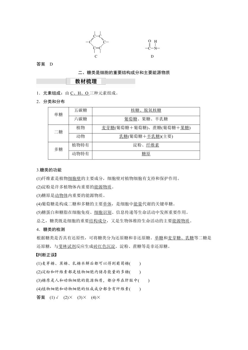 2022-2023学年苏教版2019高中生物必修1 第一章 第二节 第1课时　碳链是形成生物大分子的骨架和细胞中的糖类（学案+课时对点练 word版含解析）