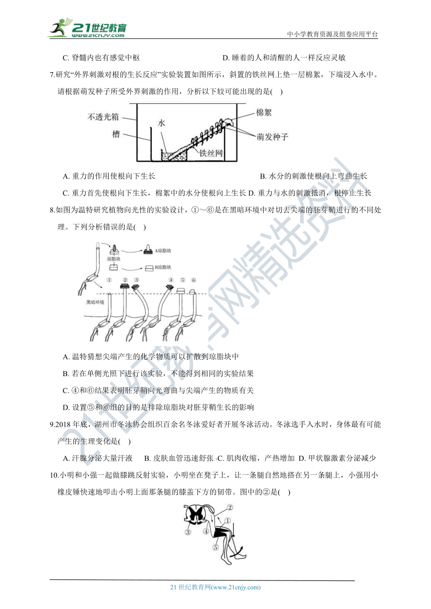 【章末综合能力测试】浙教版8年级上册 第3章 生命活动的调节 综合能力测试（B卷）（含答案）