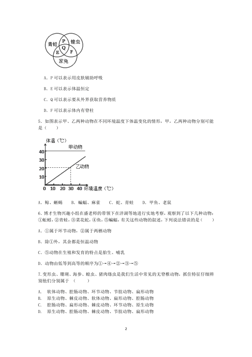 【期末提分】浙教版2022-2023学年上学期七年级科学达标训练（五）：常见的动物【word，含答案】