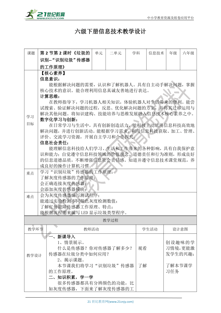 【核心素养目标】新川教版六年级下册信息技术2.2《垃圾的识别》第2课时 教案