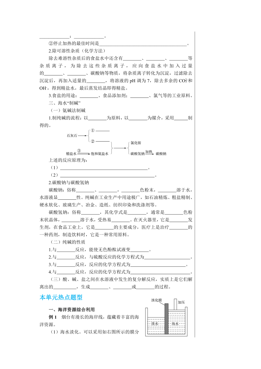 第八单元 海水中的化学 复习课  学案（表格式）