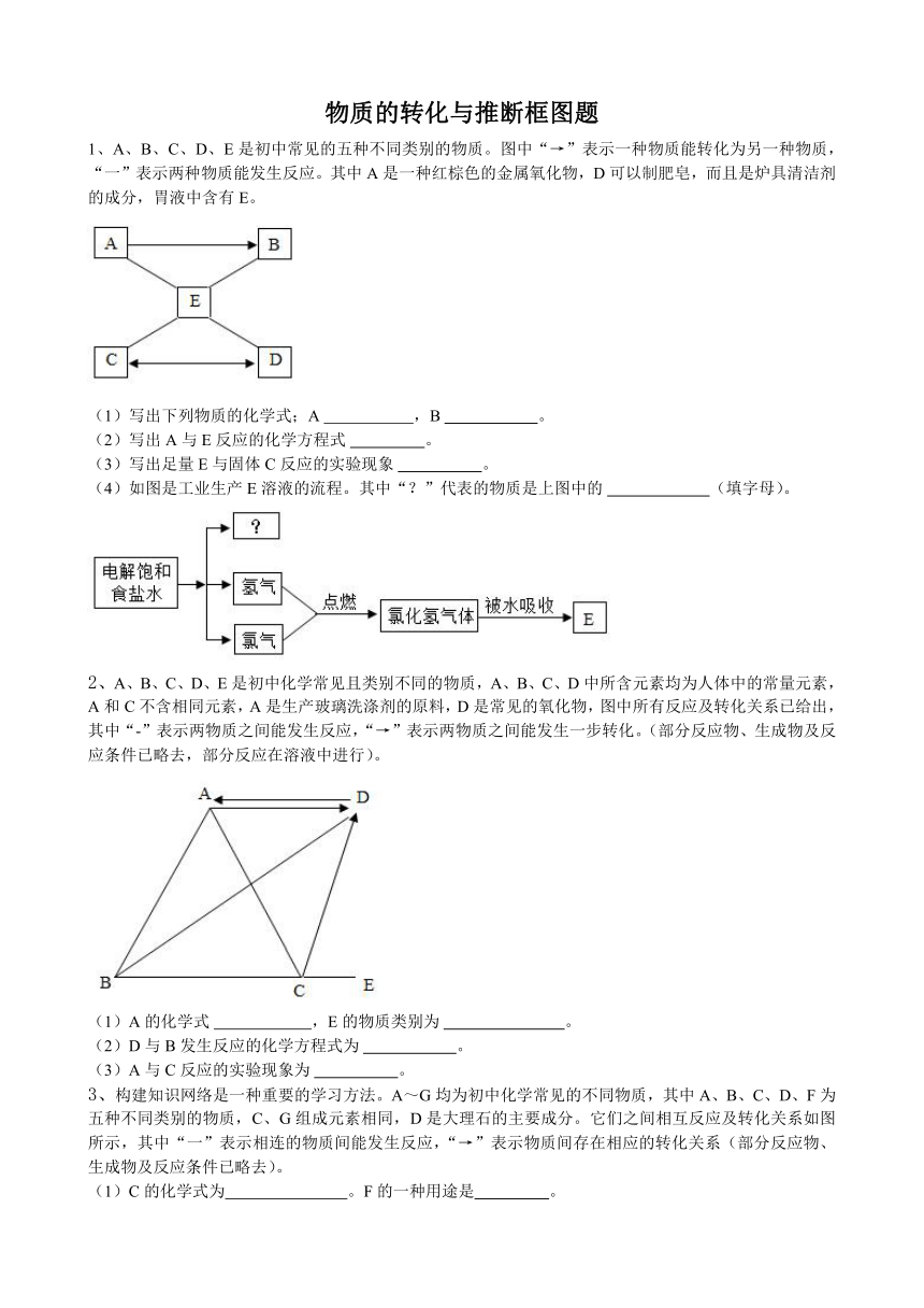 2021年各地市中考化学模拟试题经典题型汇编——物质的转化与推断框图题（含答案）