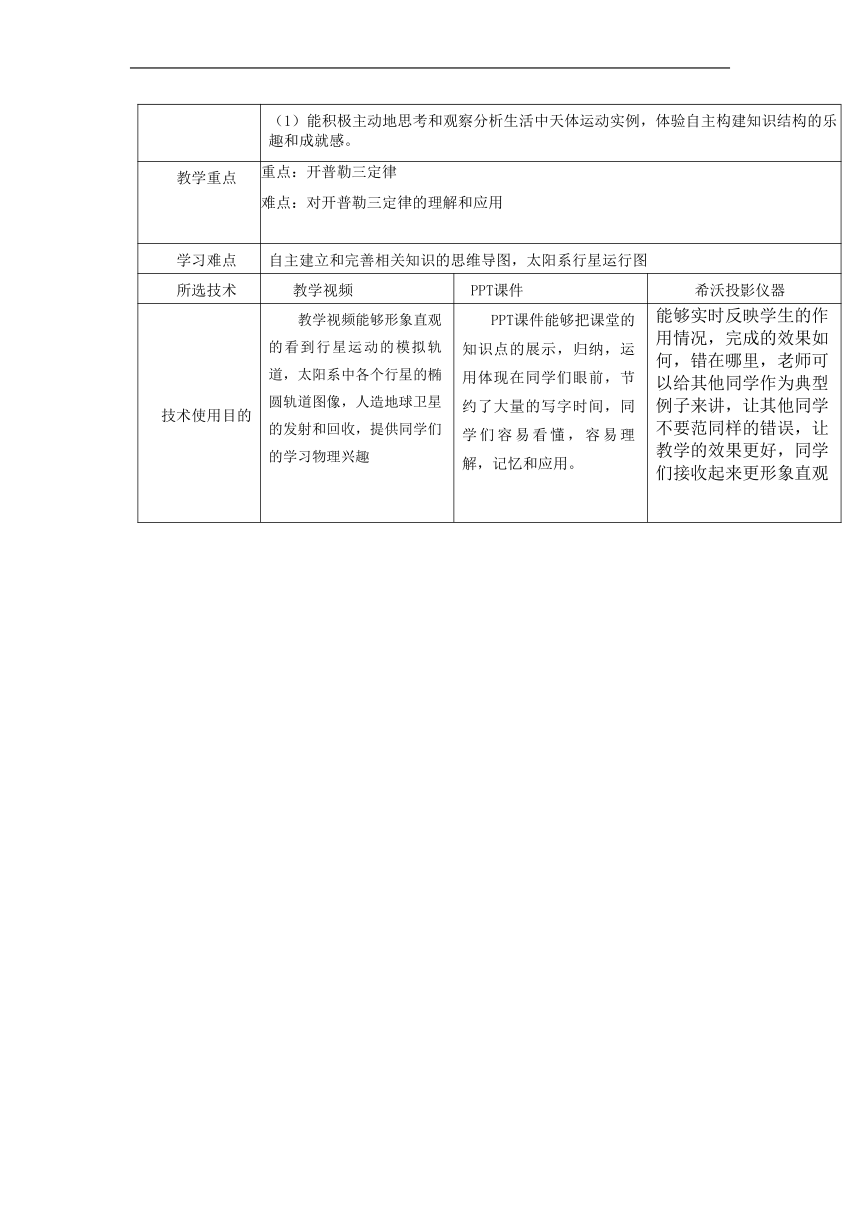 3.1 天体运动 教学设计 （表格式）高一下学期物理教科版（2019）必修第二册