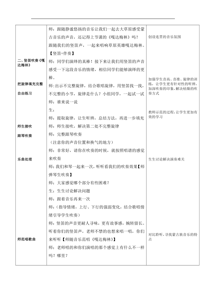 鲁教五四学制版五年级音乐下册（简谱）第2单元《欣赏 嘎达梅林 》教学设计