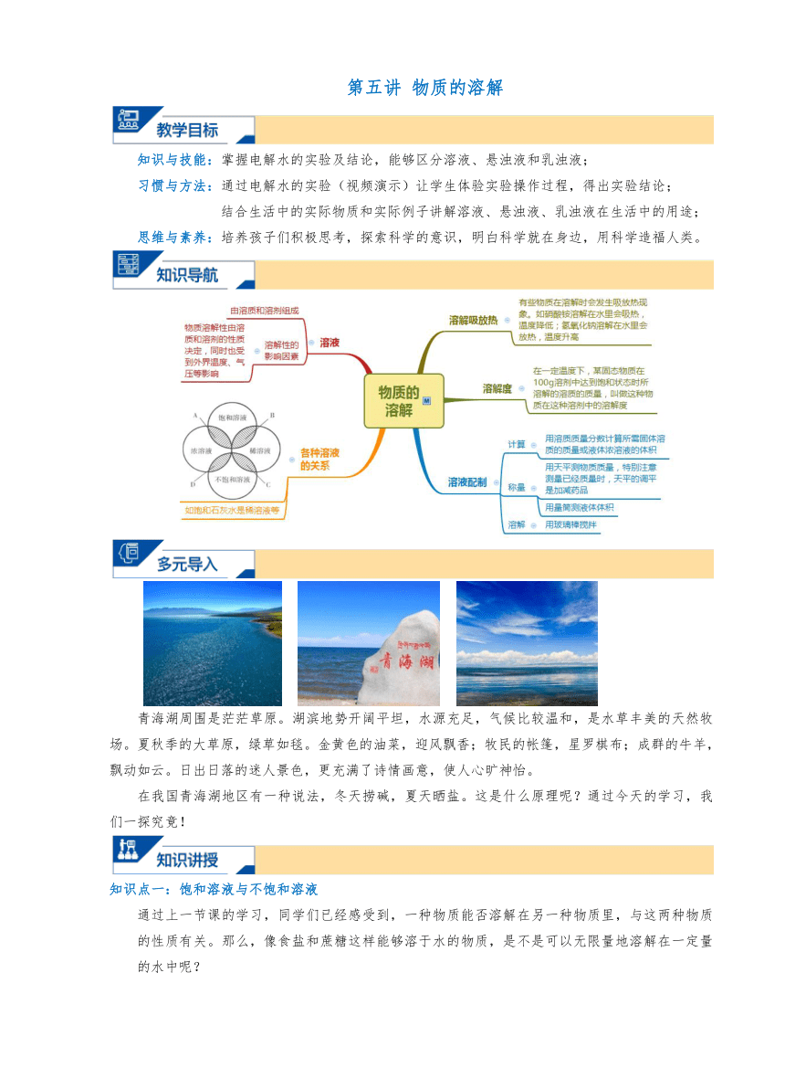 浙教版科学八上 5.物质的溶解 暑假讲义（无答案）