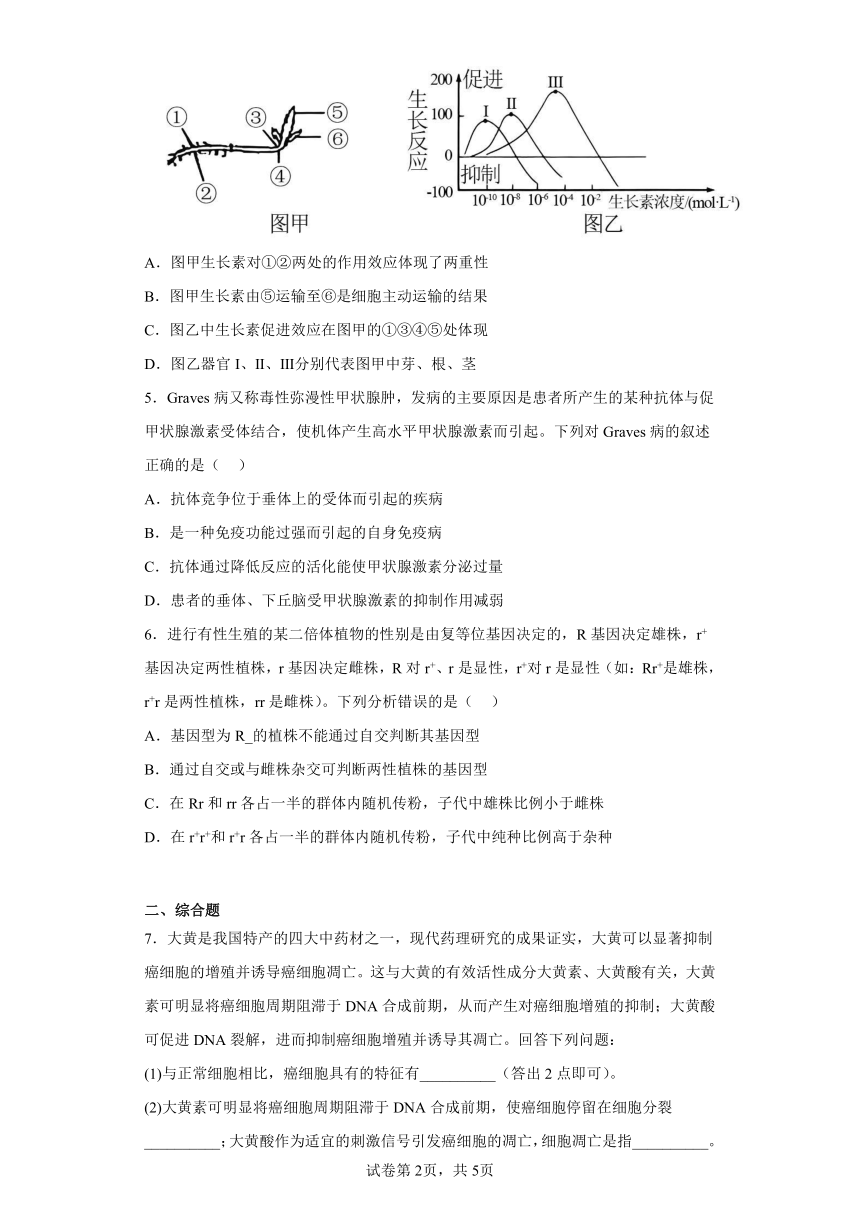 2023届四川省绵阳市高三下学期第三次诊断性考试理综生物试题（含答案）