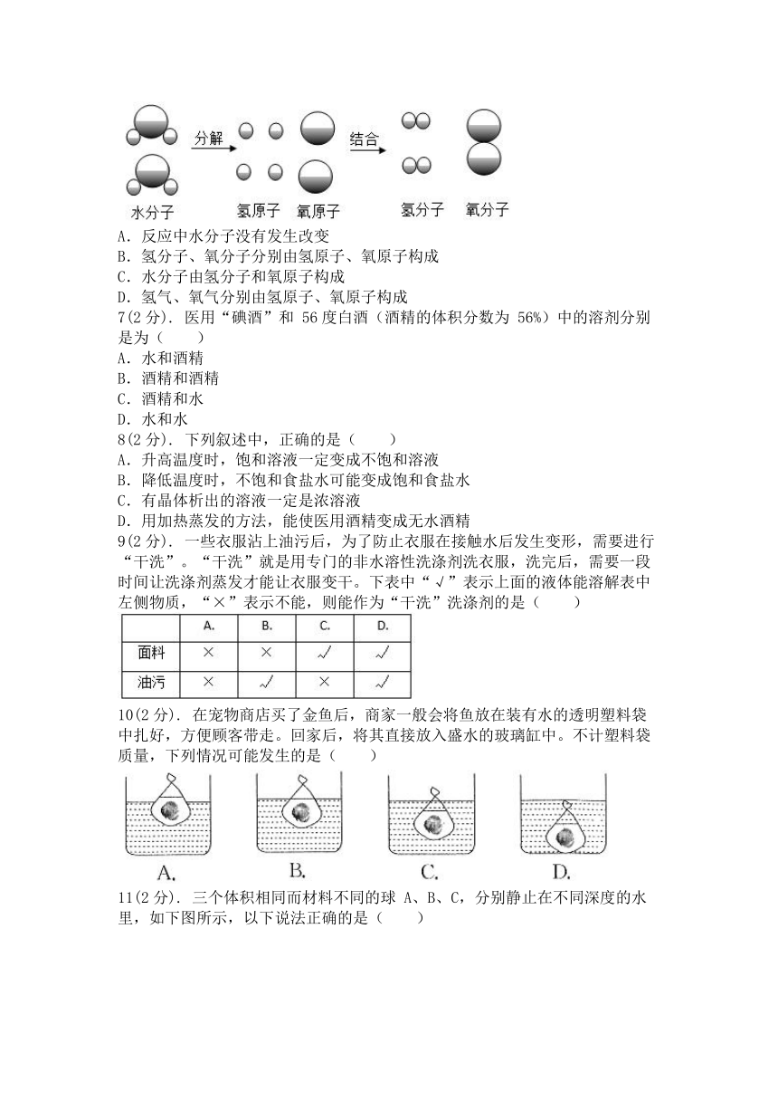 第1章 水和水的溶液 测试卷（含答案）