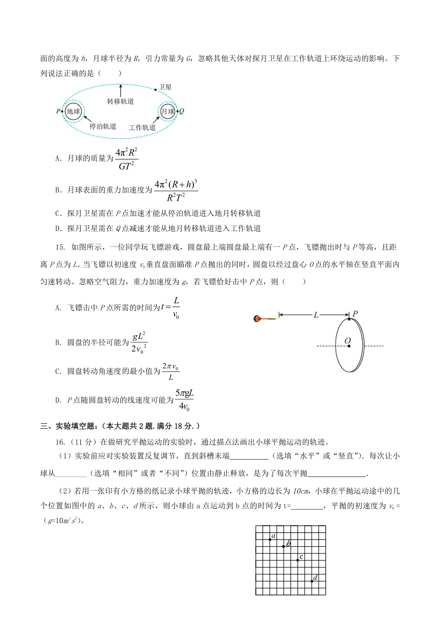 广东省东莞市石龙中学2021-2022学年高一下学期期中考试物理试卷（含答案）