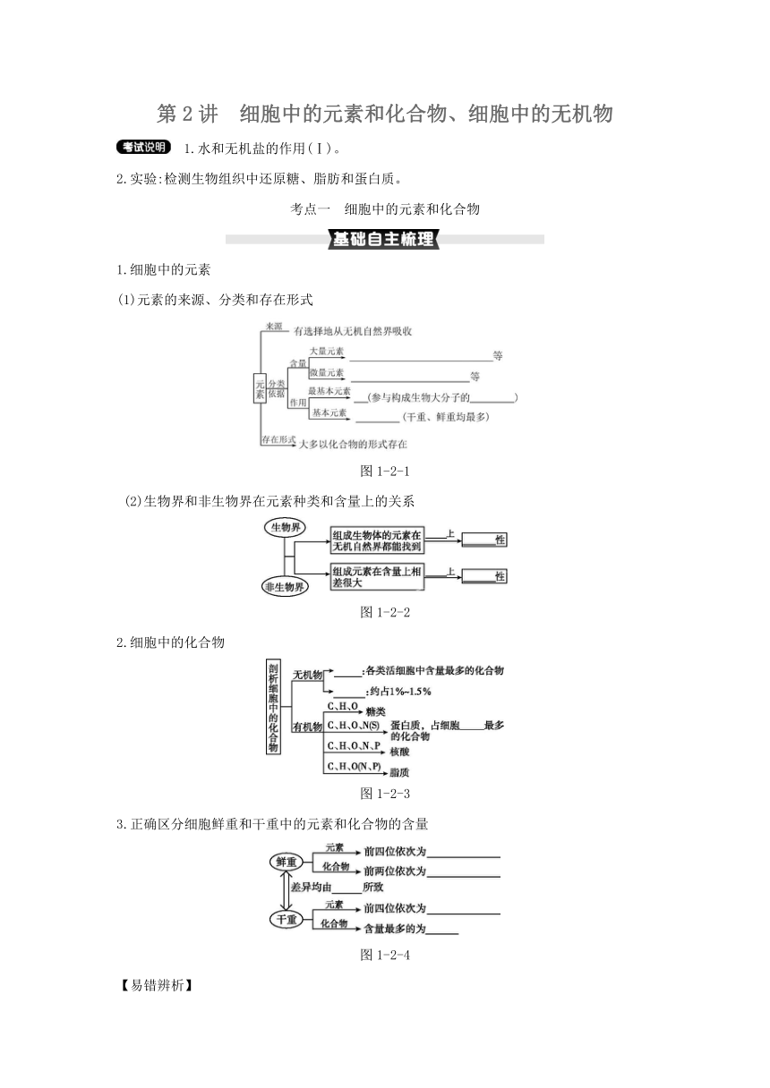 考点梳理&同步真题：第2讲  细胞中的元素和化合物、细胞中的无机物（含答案详解）