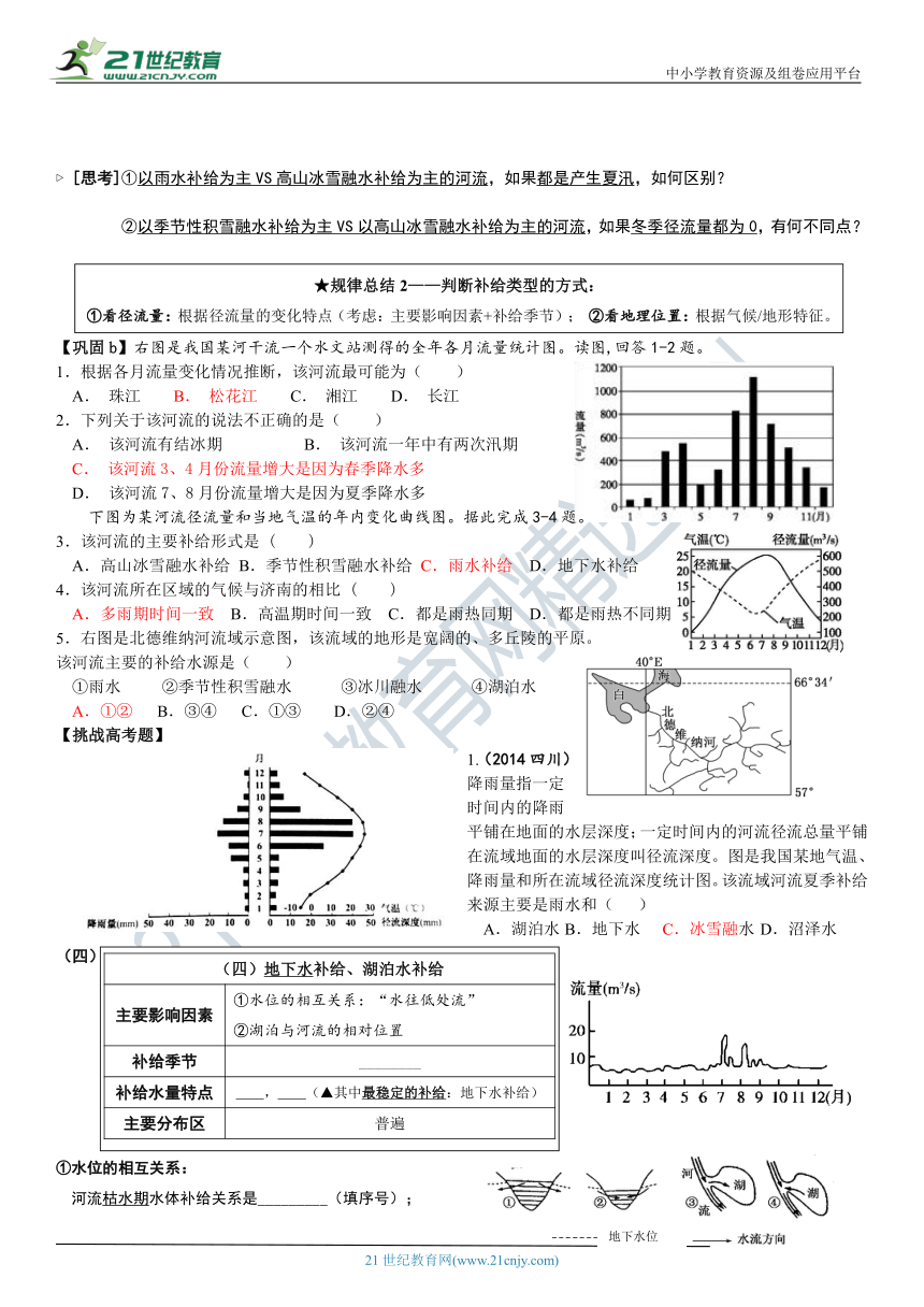 高考地理一轮复习 地球上的水  河流的补给类型 学案3（word版含答案）