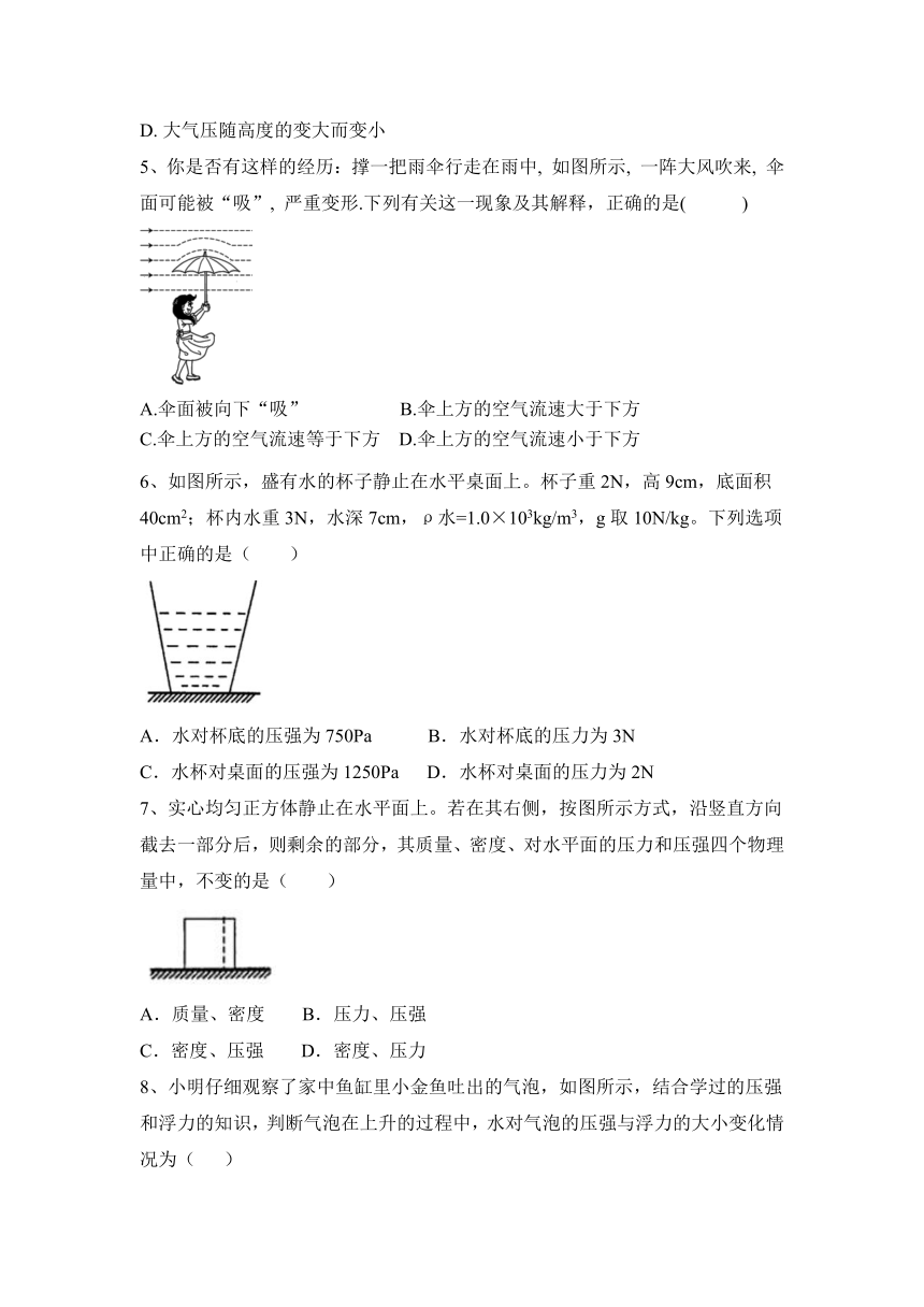 2022—2023学年物理人教版八年级下册第九章 压强  分层优选习题（含答案）