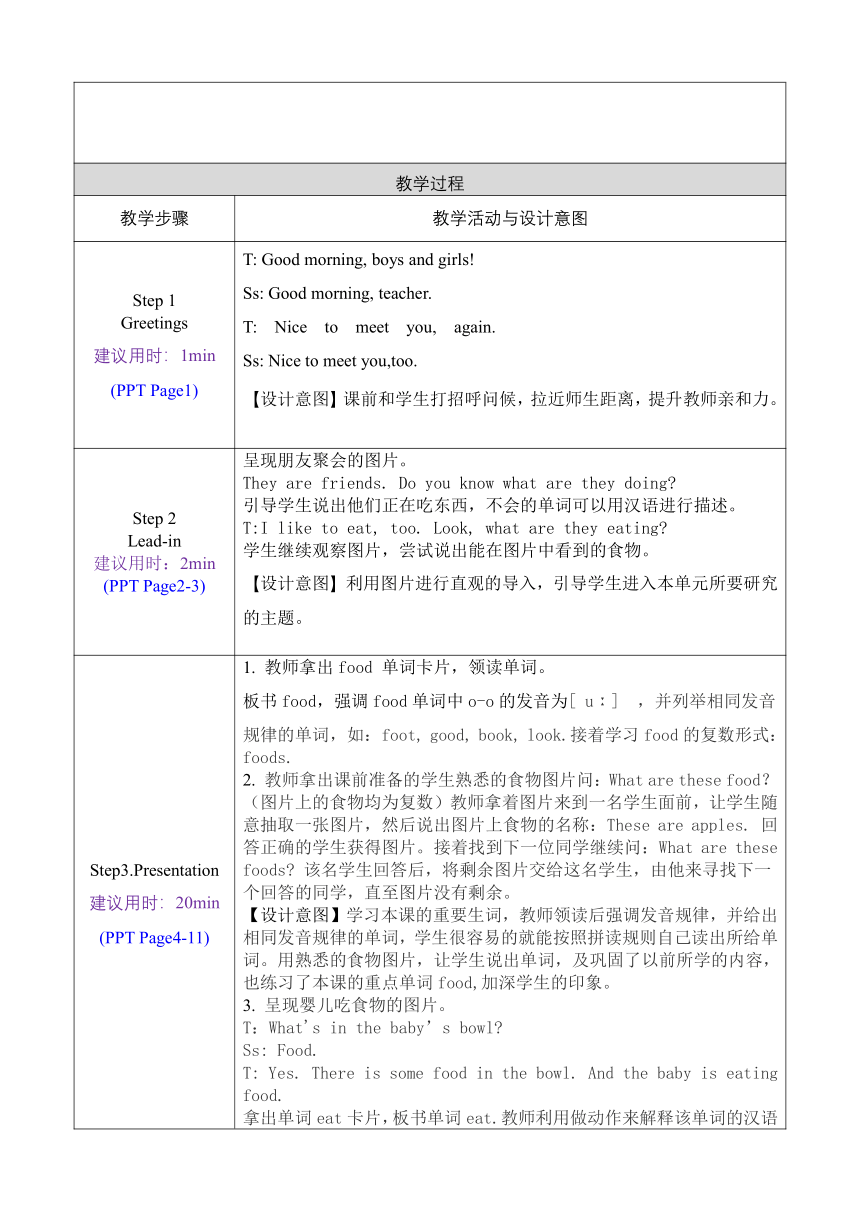 Unit3 Lesson 13 I'm hungry!表格式教案