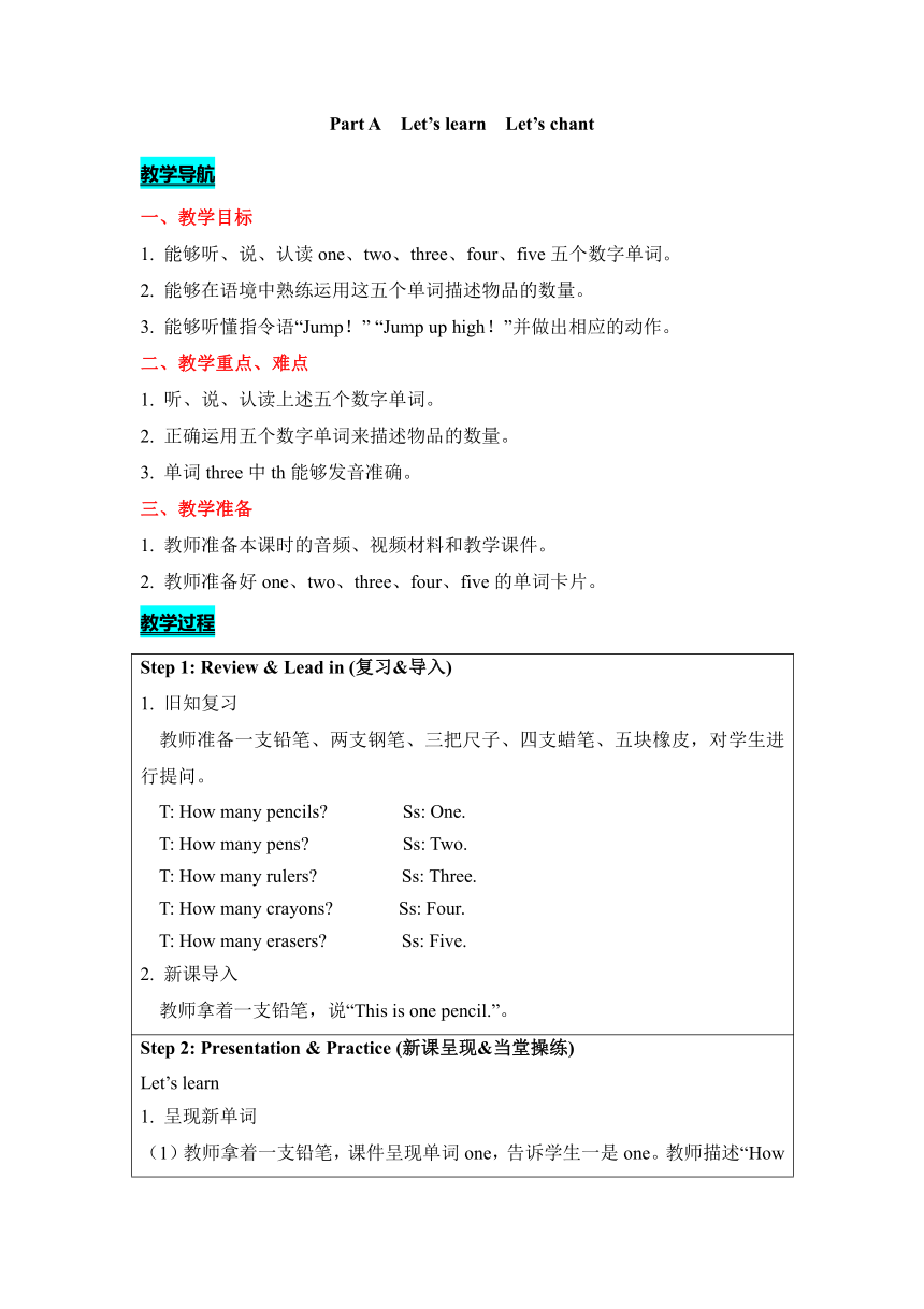 Unit 6 Happy birthday Part A　Let's learn  Let's chant表格式教案（含反思）