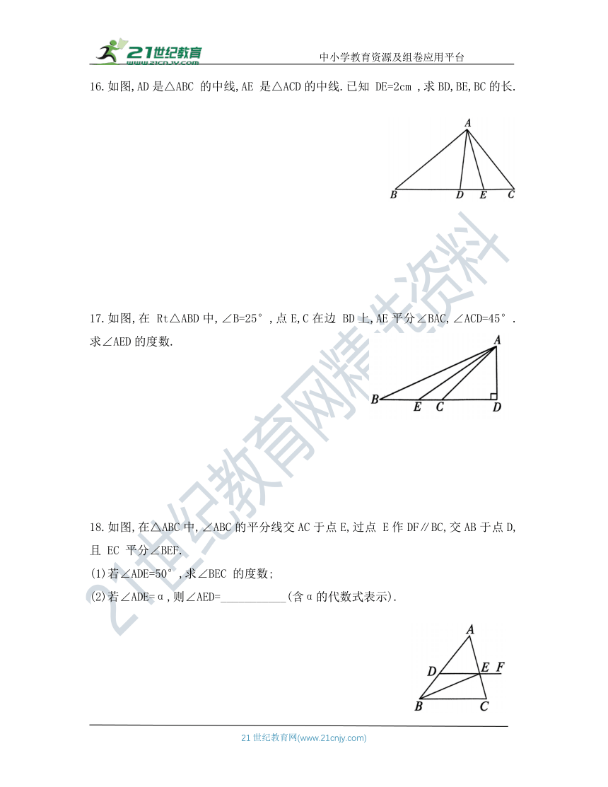 第一章  三角形  1  认识三角形  第4课时  三角形的中线和角平分线 同步训练（含答案）