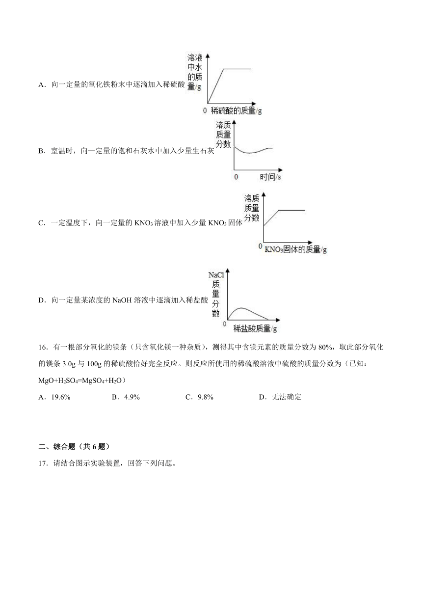 9.2溶液组成的定量表示同步练习—2021_2022学年九年级化学京改版（2013）下册（word版 含解析）