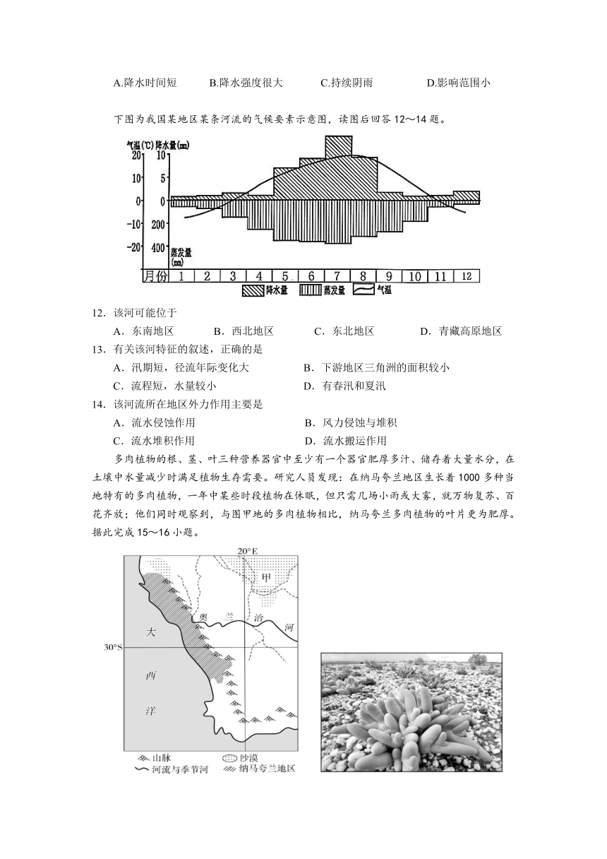 广东顺德文德学校2021-2022学年高二上学期第一次阶段测试地理试卷（Word版含答案）