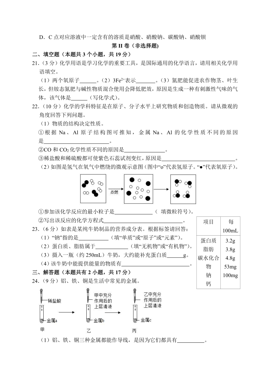 吉林省农安县万顺中学2020-2021学年新高一上学期开学考试化学试题