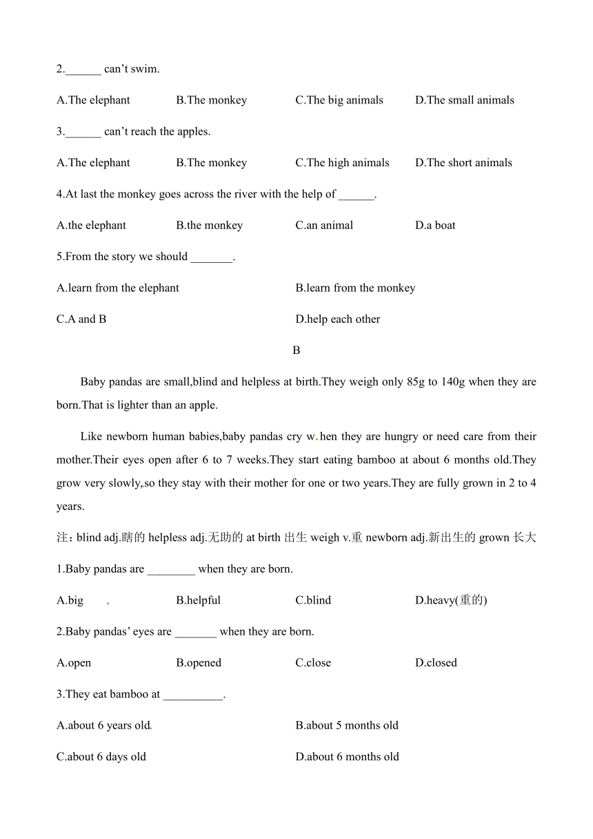 Unit5 Why do you like pandas单元测评卷（无答案） 人教版英语七年级下册