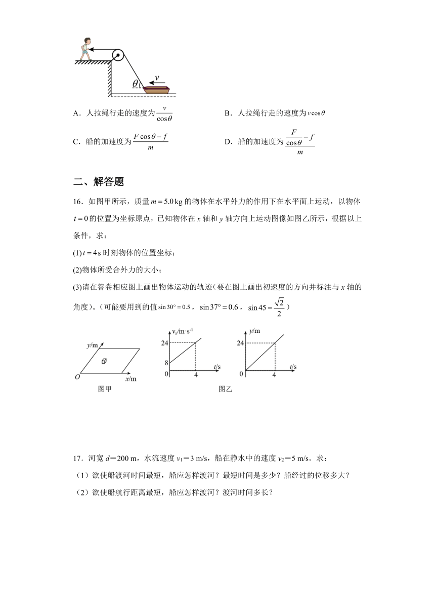 2021-2022学年高一下学期物理粤教版（2019）必修第二册1.2运动的合成与分解 同步作业 (Word版含答案)