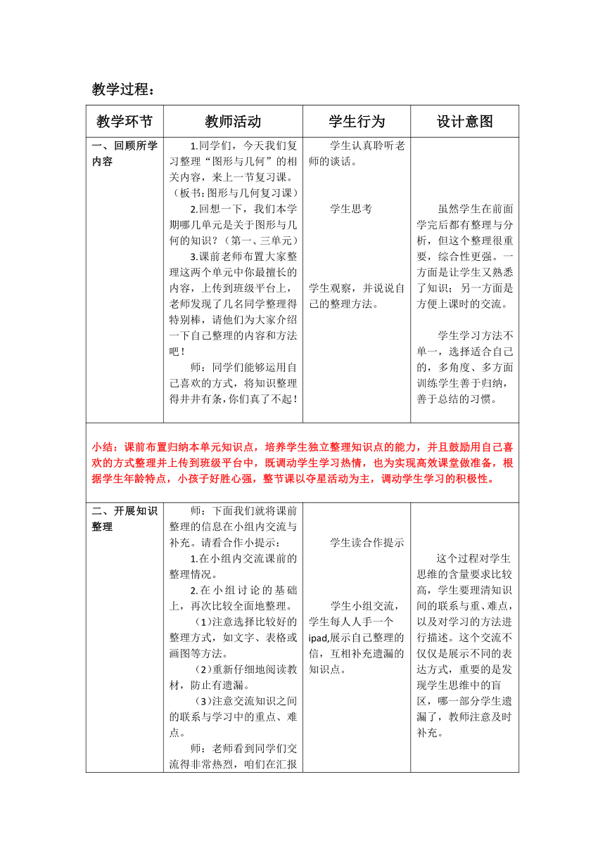 六年级上册数学教案总复习图形与几何北师大版（表格版）