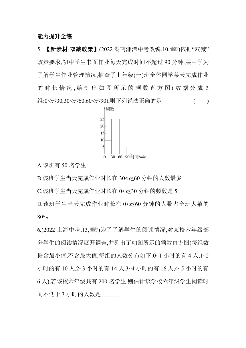 湘教版数学八年级下册5.2　频数直方图同步练习（含解析）
