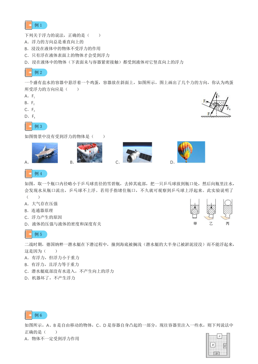 第2讲-浮力基础（讲义+课后练习）---2021—2022学年浙教版八上科学暑期讲义（无答案）