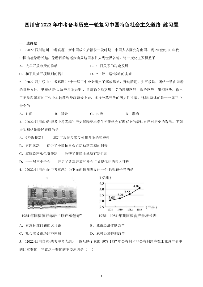 四川省2023年中考备考历史一轮复习中国特色社会主义道路 练习题（含解析）